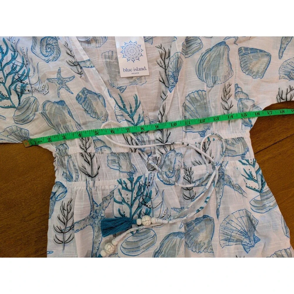 NWT Blue Island Beach Maxi Cover Up Dress Small Seashell Starfish Cotton Coastal